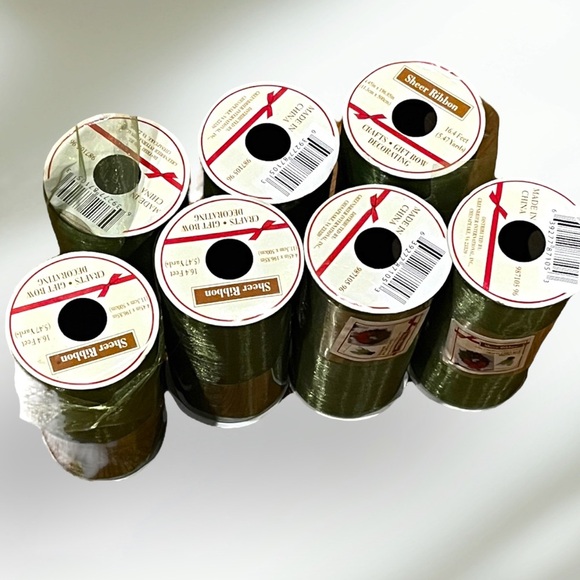 Lot/7 Sheer Ribbon Green 4.45” New! - Picture 2 of 9